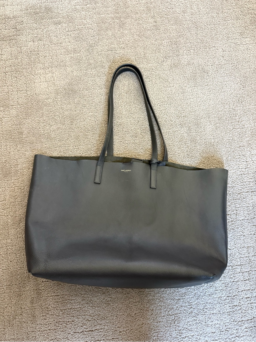 Saint Laurent Grey Calfskin Leather Tote Bag w/ Detachable Pouch Large - Picture 4 of 12
